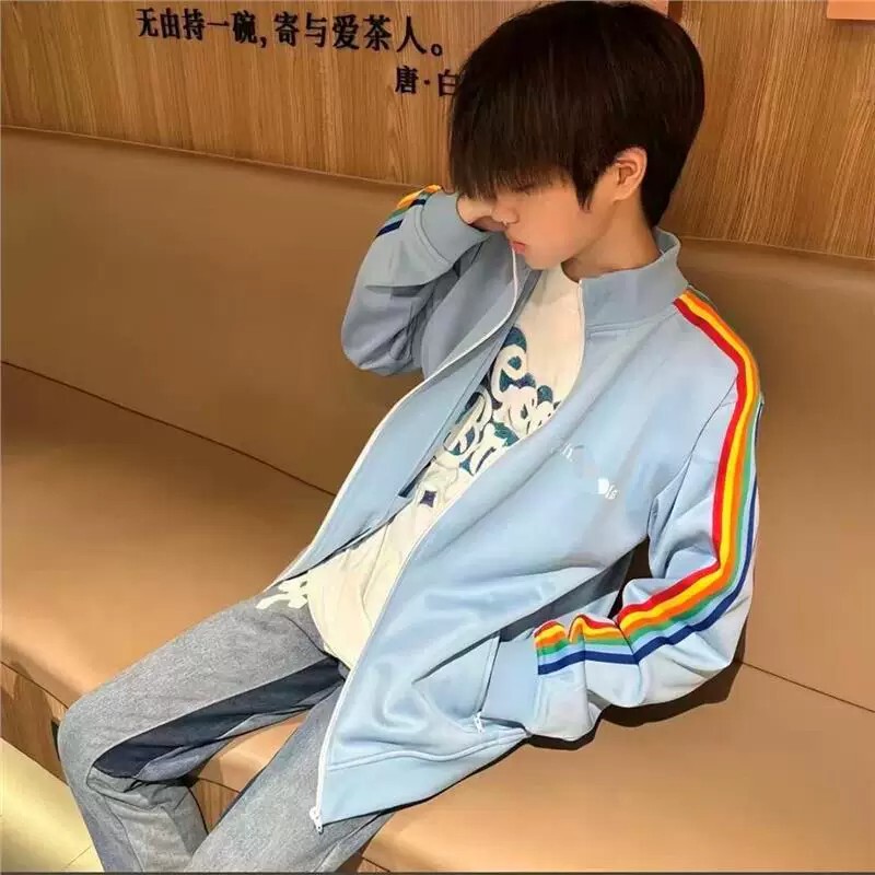 Spring and Autumn Light Luxury Rainbow Jacket 2026 New Trendy Brand Unisex Angel Ribbon Side Stripe Sweatshirt Dopamine Trend