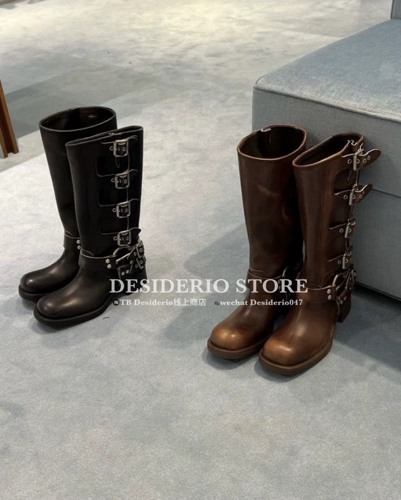 Miu miu miumiu Buckle Boots Multi-Boutton круглые ботинки круглые ноги подлинной покупки