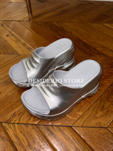 Givenchy, тапочки на платформе, высокие резиновые многоцветные слайдеры