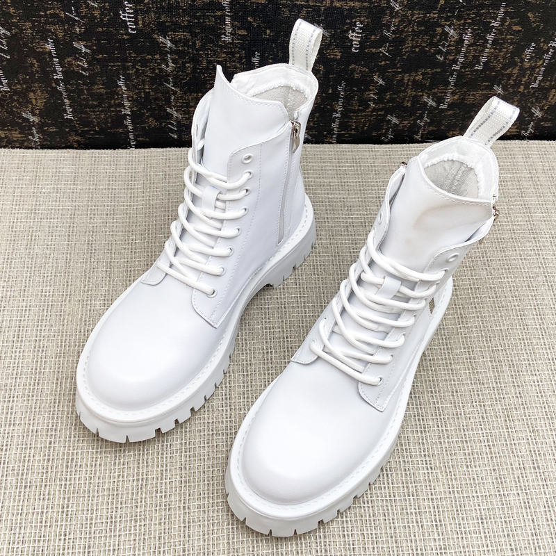 Spring and Summer White Martin Boots for Men, Lace-Up Round-Toe Mid-Calf Boots, British Style High-Top Shoes, Versatile Trendy Men's Work Boots