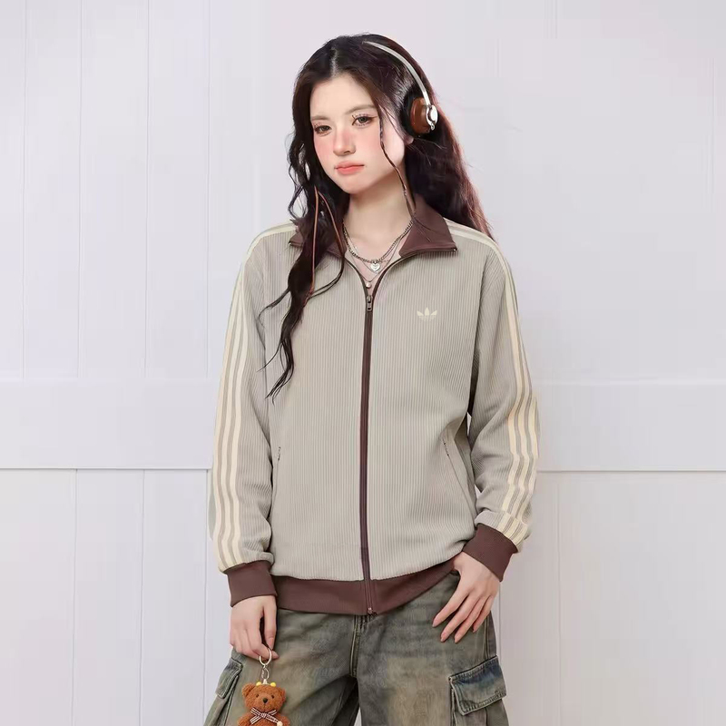 Brand Discount | Waffle Pattern Jennie Style Autumn Unisex Jacket Retro Style Sports Long-Sleeve Jacket