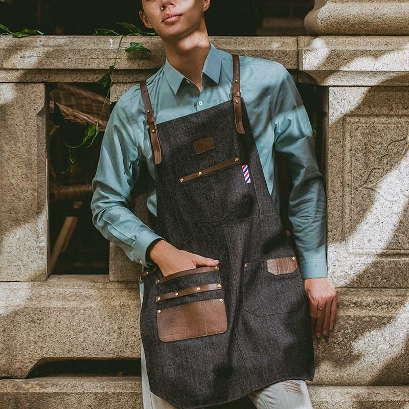 Hairdressing denim apron Korean style fashion milk tea shop bar barista work clothes hair stylist dyeing waterproof apron
