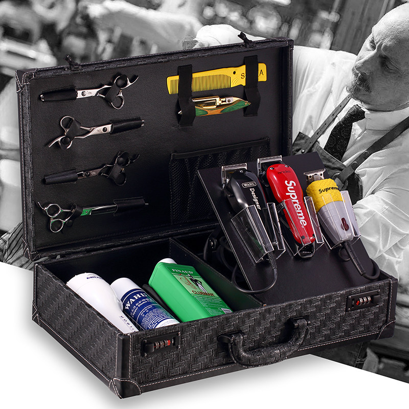 ORGANIZEDBARBER retro oil head toolbox leather hairdressing portable password electric clipper storage box