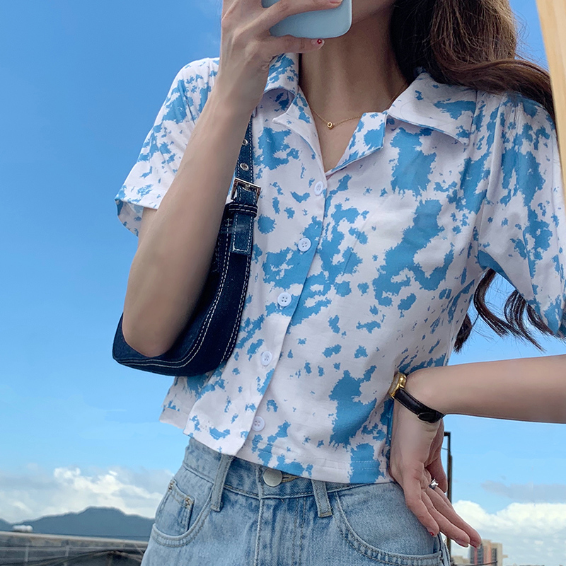 Picture Color XLSuperfire tie-dyed Short sleeve shirt female summer new pattern Korean version Design sense niche Foreign style jacket High waist have cash less than that is registered in the accounts shirt