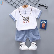Boy Hanfu thin summer suit Tang costume Childrens ancient costume Son retro style cotton hemp small young master baby toddler