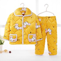 Girl Pyjamas Winter Thickened three layers clip cotton clothes Baby Warmed Cotton CUHK Boy Suede Coral Suede Suit