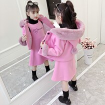 Girl Clothing Fall Ocean Fur Suit Dress 2021 Autumn Dress New Middle Child Little Girl Princess Fashion Winter Dress
