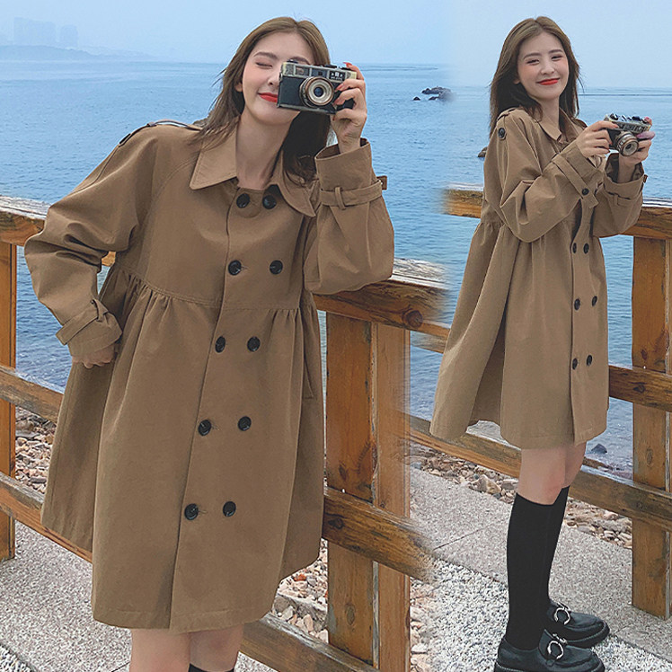 Pregnant women coat tide mother 2021 autumn and winter Korean Joker double-breasted large size maternity coat loose belly