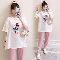 Pregnant womens summer suit fashion style net infrared out of the ocean Pregnant womens t-shirt age reduction loose short-sleeved womens two summer clothes