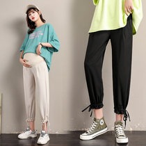 Pregnant womens pants summer thin outer wear fashion small nine-point pants trendy mom belly casual leggings womens summer pants
