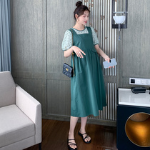 Pregnant womens dresses are loose and thin in summer 2021 summer new short-sleeved tops pregnant womens strap skirts two-piece sets