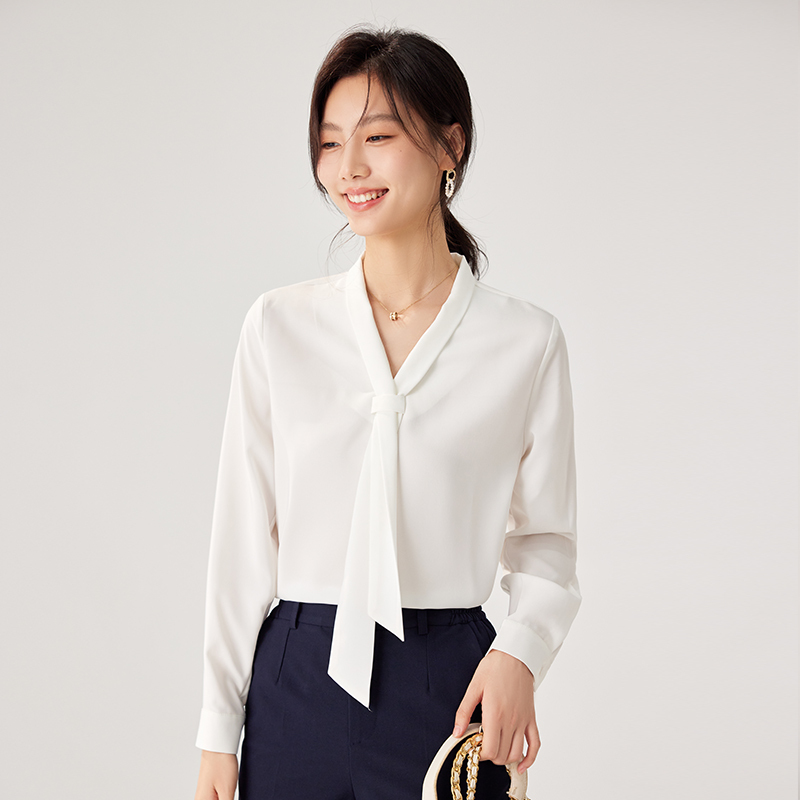 White Chiffon Long-Sleeve Shirt for Women, Suitable for Commuting, Professional Attire, Interview Attire, Formal Wear, Workwear, and as an Inner Layer for a Suit