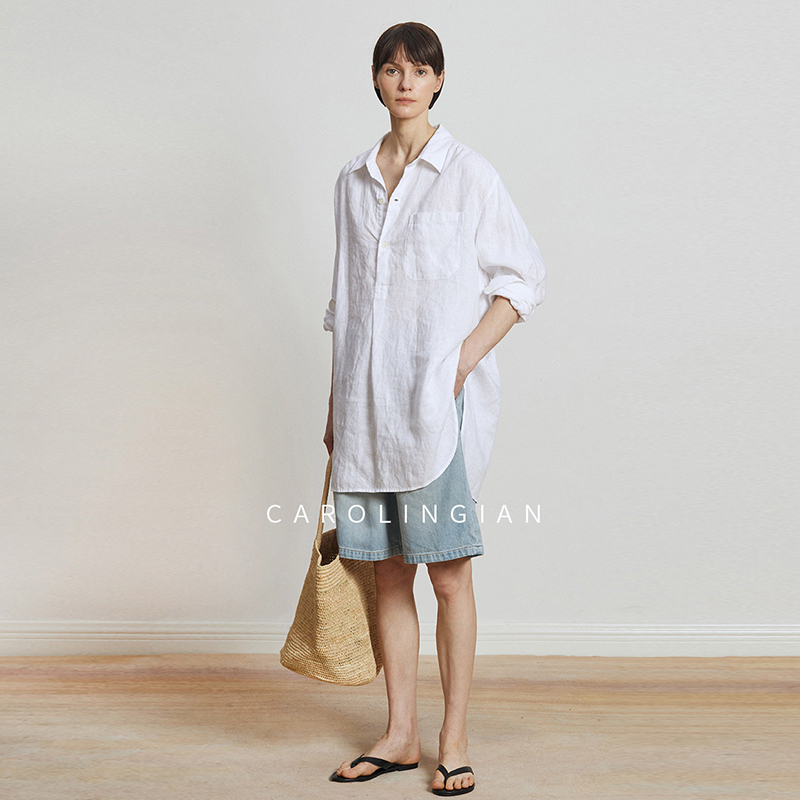 Carolingian High-End Relaxation! Heavyweight Linen Minimalist Oversized Shirt, Loose and Elegant Pullover Shirt