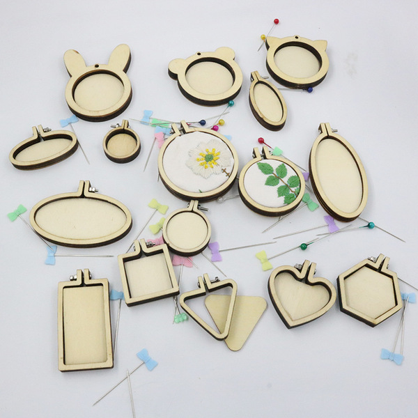 Mini Small Embroidery Frame Necklace Export Wooden Geometric Pendants Handmade Embroider Pendant DIY Crafts