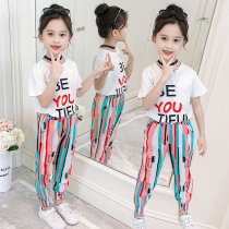 2021 tide Summer Girl suit short sleeve trousers childrens two-piece set medium and large childrens clothing little girl leisure sports