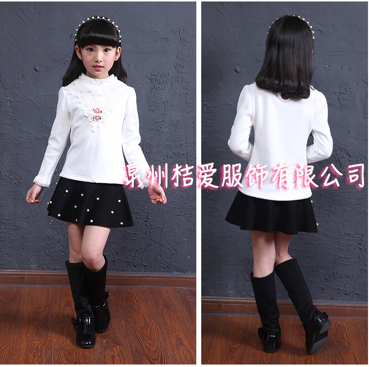 Cộng thêm cô gái mùa đông nhung dày áo sơ mi dài tay Áo thun bé gái cotton ấm áo sơ mi trẻ em lớn mùa thu đồ cho bé gái
