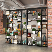 Iron Art Industrial Wind Solid Wood Office Screen Partition Foreground Background Decoration Bookshelves Hyun Guans exhibition shelf