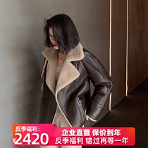 2020 new imported Merino lamb fur wool one-piece jacket womens short lapel motorcycle fashion flow jacket