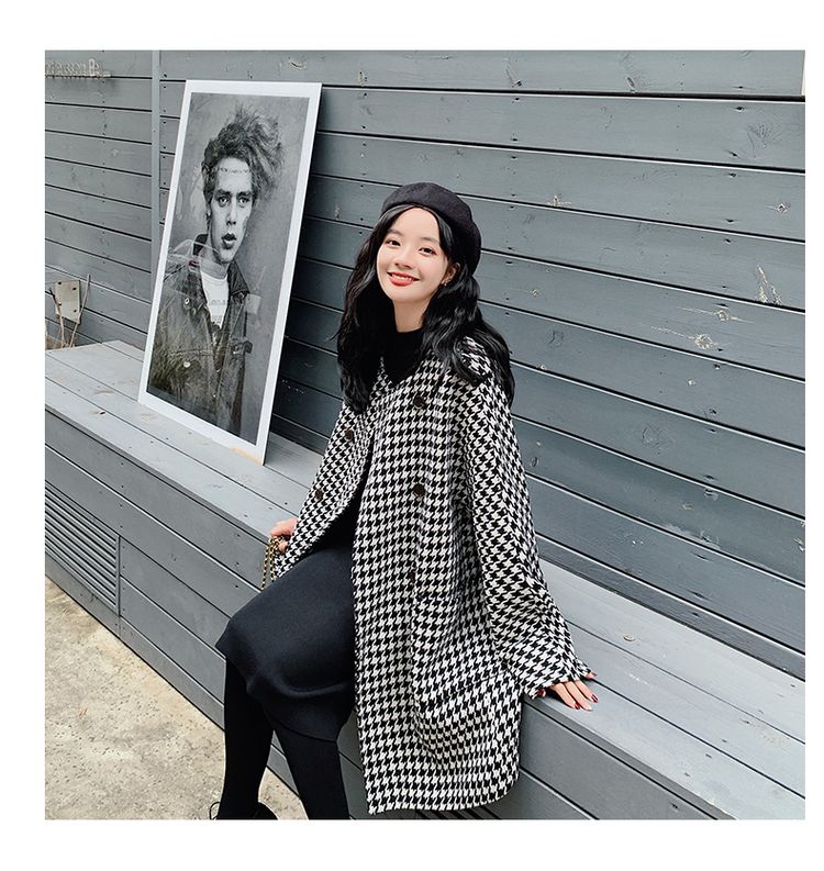 Áo khoác len lông cừu nhỏ Houndstooth dành cho nữ 2019 thu đông mới xu hướng áo len dày kẻ sọc phổ biến - Áo len lót đôi