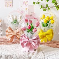Tulip cuddle with bucket mesh red bouquet handmade diy material Baupopo balls send girlfriends Girlfriend Birthday Presents