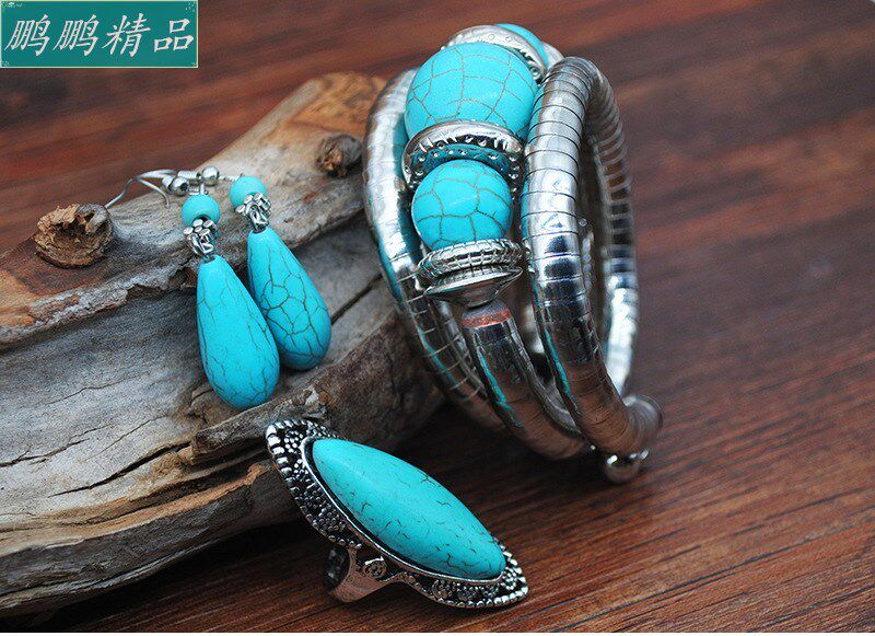 Ожерелье women vintage turquoise necklace earrings set of four Other