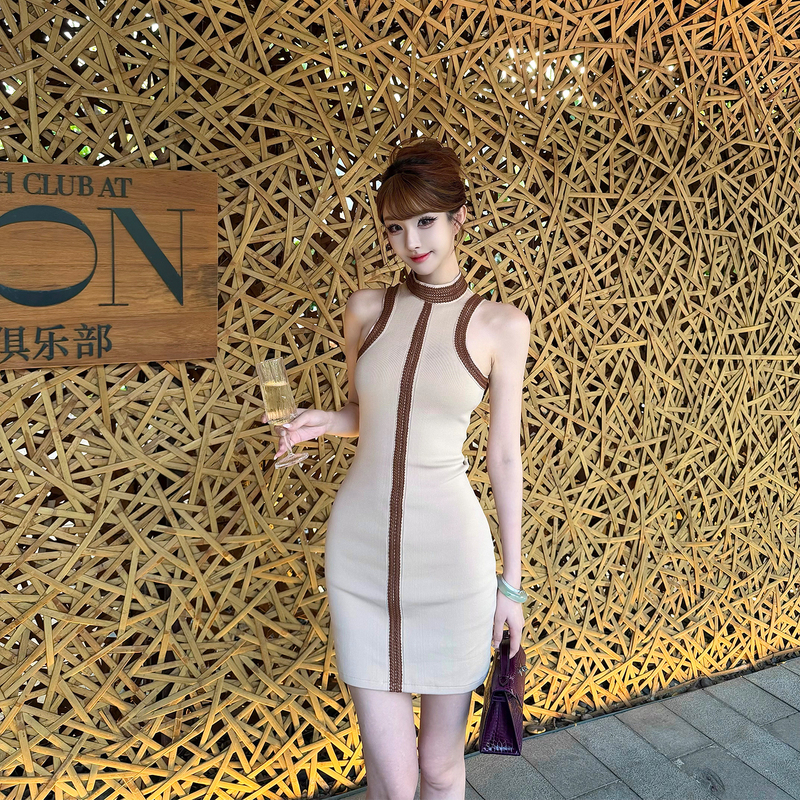 Moon Vera [Love Horse Heroine] 4W6+ Heavy Craftsmanship High-End Sleeveless Dress Women's Woven Elegant Slim Dress