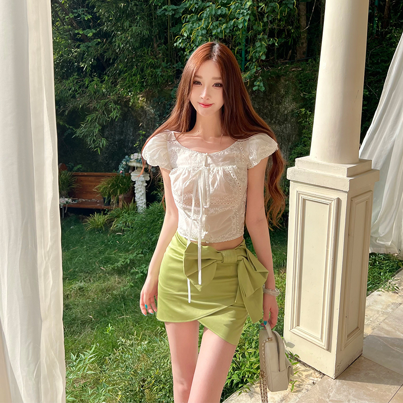 Moon Vera【Clouds and Jasmine】Socialite Tencel Princess Sleeve High Transparency Shirt T-Shirt Jasmine Green Skirt Moon Vera【Clouds and Jasmine】Socialite Tencel Princess Sleeve High Transparency Shirt T-Shirt Jasmine Green Skirt