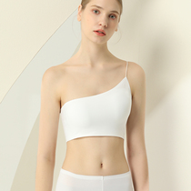 One-shoulder sling bandeau with chest pad backing womens incognito ice silk thin sexy oblique shoulder wrap chest with base underwear