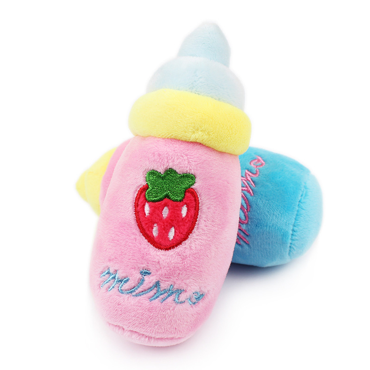 Pet dog cat toy Dâu nhỏ màu vàng vịt in pet sang trọng vocal phim hoạt hình chai sang trọng đồ chơi đồ chơi cho mèo tự chơi