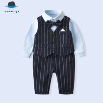 2022 New vest striped gentleman pure cotton baby boy baby dress birthday English wind suit