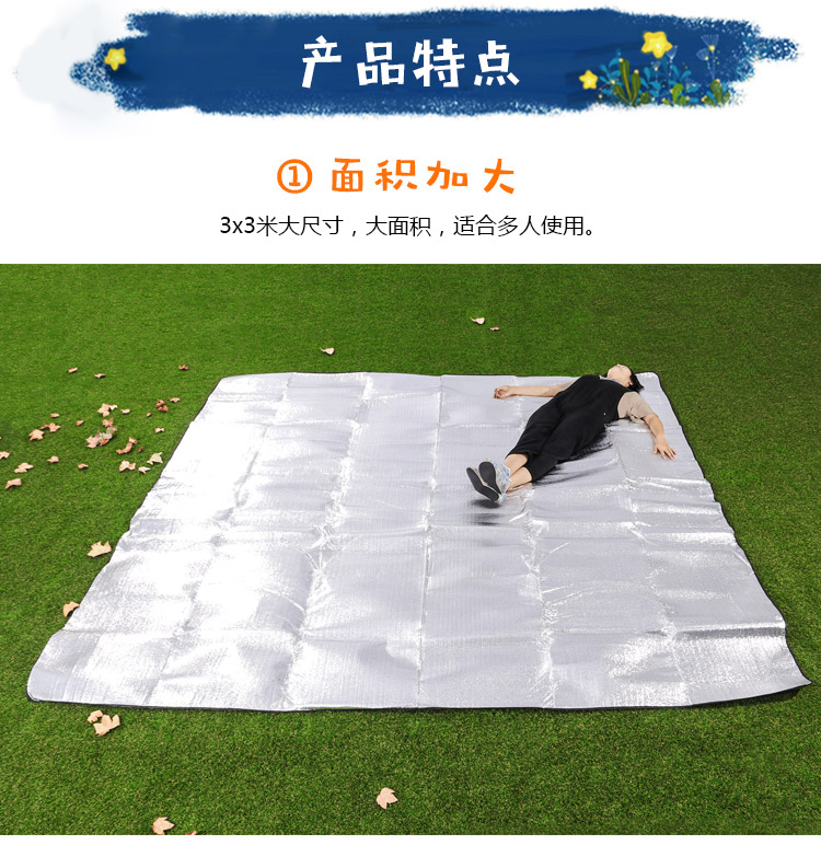 Du hành thời gian ngoài trời 3X3 mét tăng độ dày thảm hai mặt màng nhôm nhiều người cắm trại thảm cỏ không thấm nước - Thảm chống ẩm / Mat / Gối thảm xốp trải sàn