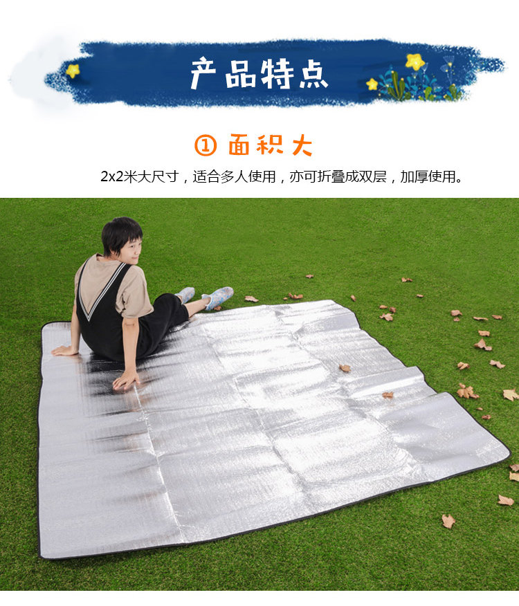 Du lịch thời gian ngoài trời dày hai mặt dày 2 * 2 m màng nhôm độ ẩm 3-4 người lều không thấm nước phân vùng thảm cỏ - Thảm chống ẩm / Mat / Gối chiếu ngủ