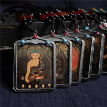 Tibetan dang Tibet Donka Buddha card necklace pendant pendant large black sky Sakamuni Guanyin men and women with their Donka