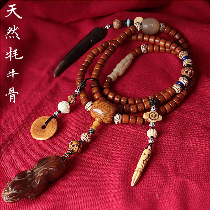 Tibet Yak Bone Horn Engraving of the Buddha Pearl Necklace with Concealed National Wind Bull Bone Buddha Pearl Prayer pearl Handheld