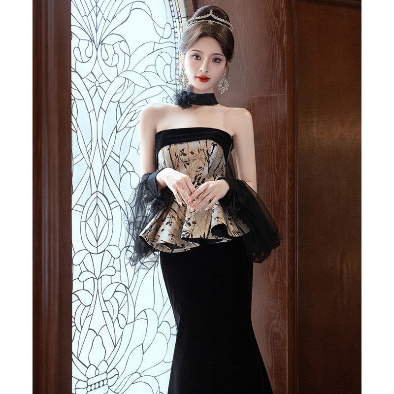 Women's High-End Evening Gown, Strapless Engagement Dress, New Luxury Niche Host Performance Dress