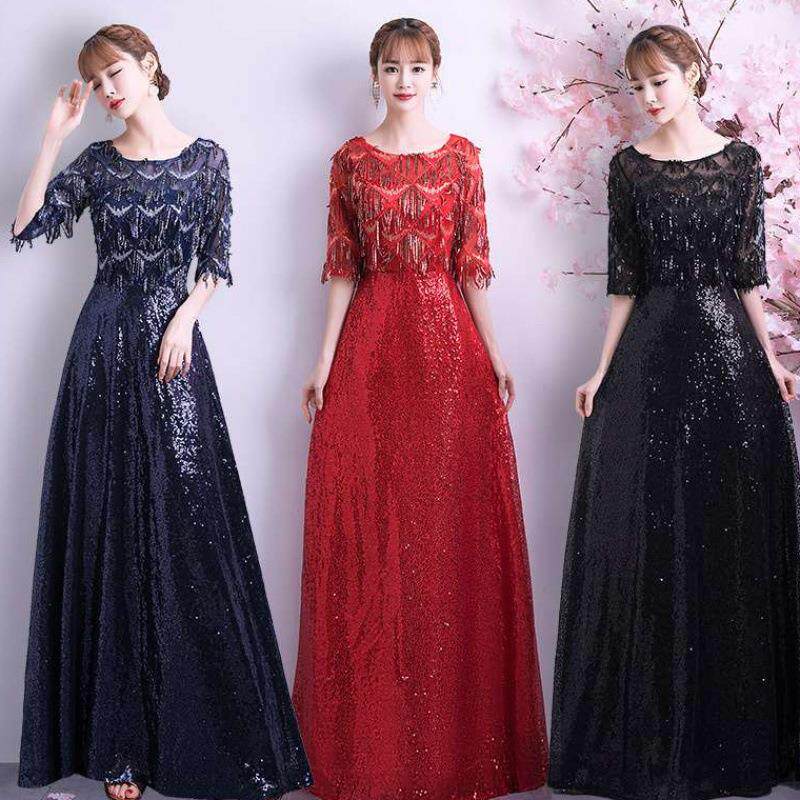 Banquet Evening Gown Hostedresses Choral Suit Elegant Long Version Adult Sequa Meeting Big Chorus for the Grand Chorus Debut