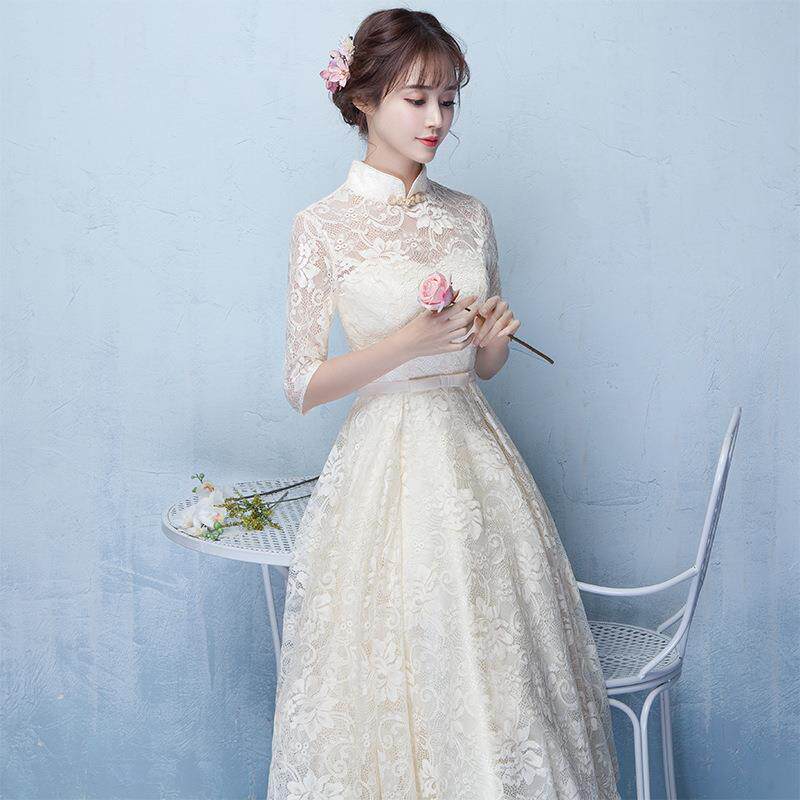 Chinese bridesmaid dress 2020 new summer sleeve evening dress long wedding dress toast improved flaggown