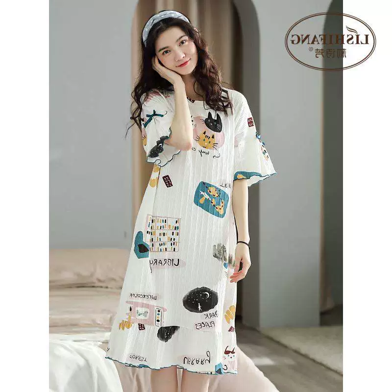 Thương hiệu cao cấp cotton tinh khiết mùa hè váy ngủ của phụ nữ 2020 phong cách mới dễ thương đồ ngủ váy dài Nhật Bản tay ngắn - Đêm đầm