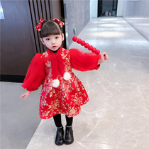 Girls Tang dress New Year dress 2021 Winter new Chinese style baby New Year dress red princess dress ancient style New Year dress