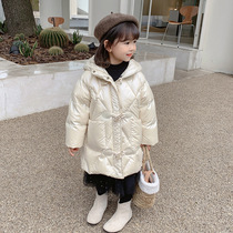 Girls down jacket winter wear new children 90 white duck down long foreign-style small children Baby down jacket