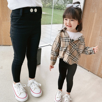 Girls trousers autumn and winter clothes stretch leggings baby leggings plus velvet black pencil pants outside wear tight pants