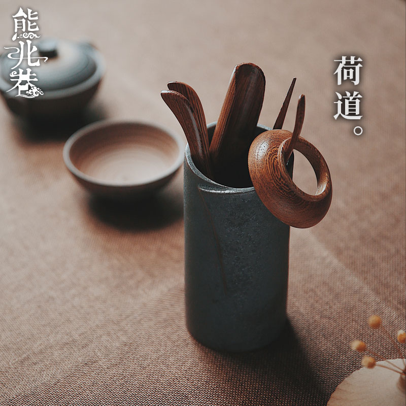 Zen tea ceremony accessories chicken wing wood six gentleman ceramic waterproof tea art tea clip tea tweezers 6-piece set solid wood lotus road