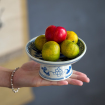 Jingdezhen antique blue and white ceramic high foot dish Chinese refreshment snack dish tea ceremony accessories homestay features