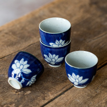 Jingdezhen retro blue and white hand-painted Lotus ceramic tea cup Cup Master Cup kung fu tea set