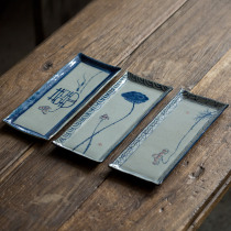 Jingdezhen hand-painted blue and white rectangular tray coarse pottery pot bearing antique pottery clay glaze kung fu tea set