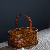 Field Garden Wind Purple Bamboo Retro Handwoven Lifting Basket Bamboo-made Woven Basket with Floral Tea Duct Accessories