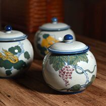 Jingdezhen blue and white hand-painted three tea cans retro thick clay pot storage cans tea ceremony ornaments homestay features
