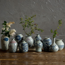 Jingdezhen hand-painted blue and white vase retro pottery clay flower Ware coarse pottery underglaze color flower interchange