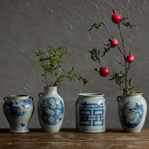 Jingdezhen hand-painted blue and white ceramic vase rough pottery hydroponic flower plant creative home furnishings homestay features