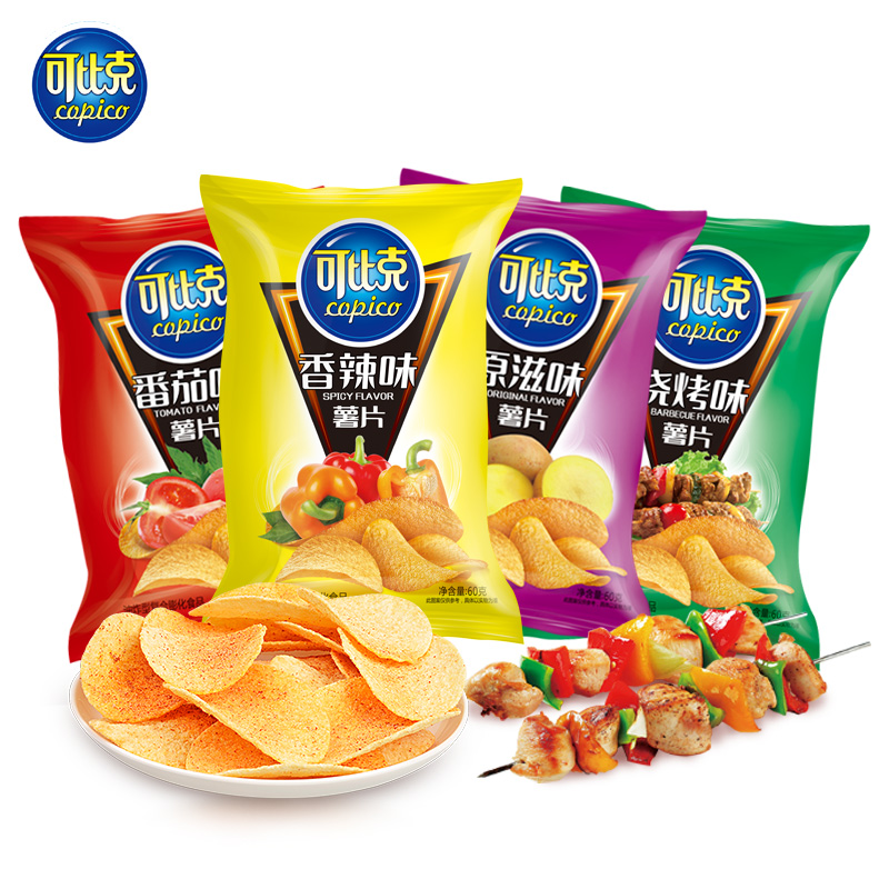 Bick potato chips 60g*10 bags of spicy tomato barbecue salmon mustard recreational puffing snacks